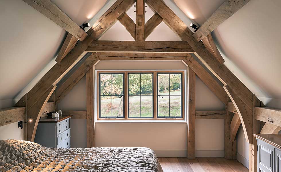 Master bedroom with exposed beams