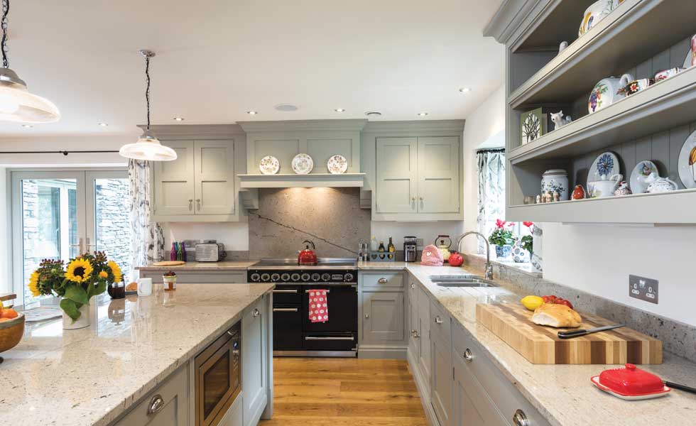 Painted grey Shaker kitchen with Aga