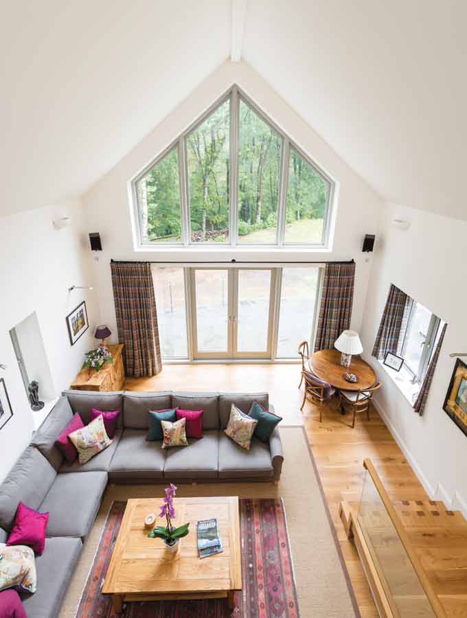 Double height living room with mezzanine