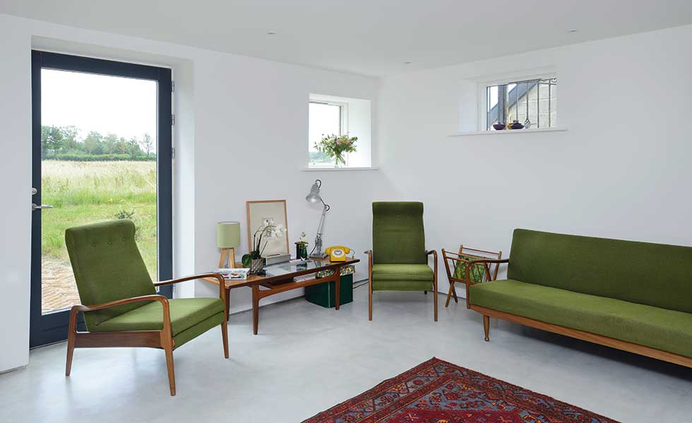 Living room with polished concrete floors