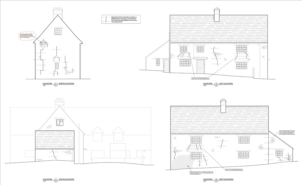 structural engineers drawings showing stitching needed