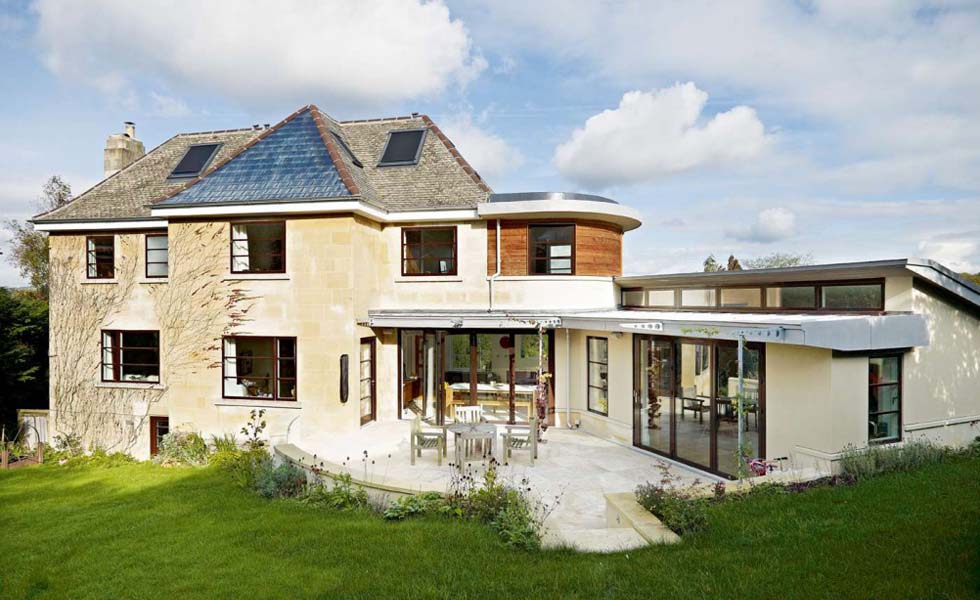 Stainless steel roof on single storey extension