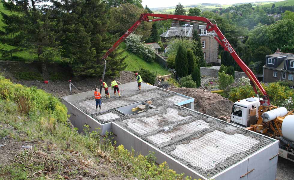 Aerial shot building a basement