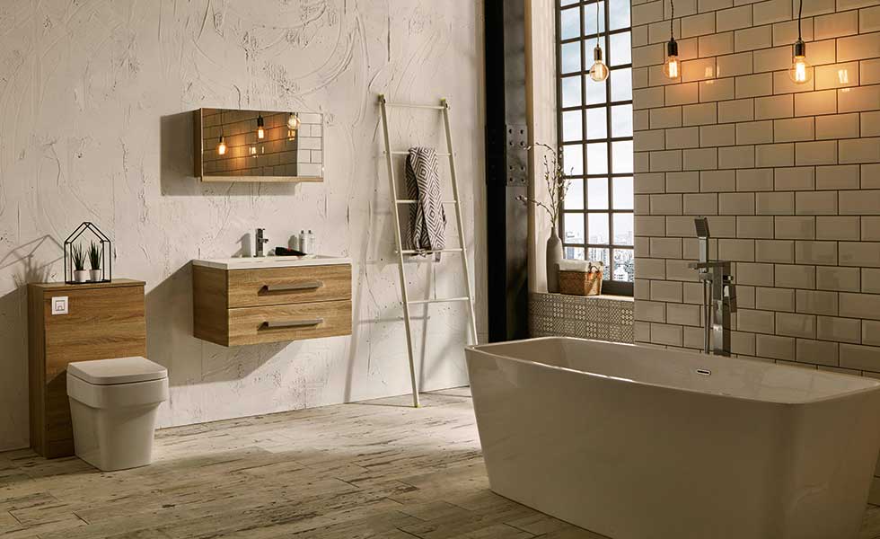 Luxury bathroom with timber wall hung furniture