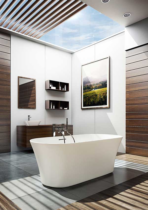 Contemporary bathroom with roof lantern and freestanding bath