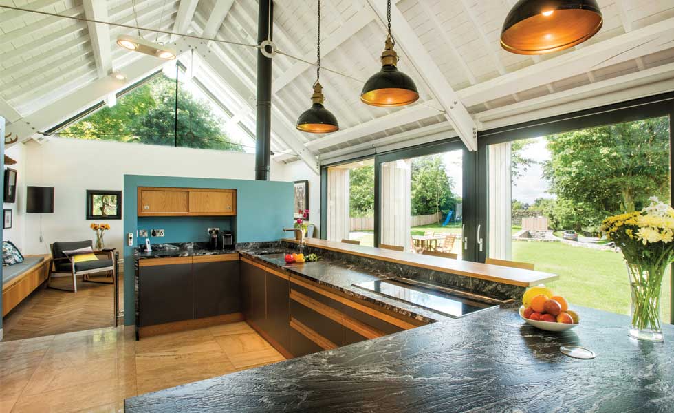 bar kitchen contemporary blue wall
