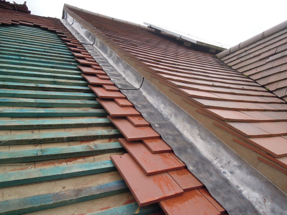 tiled roof with flashing installed