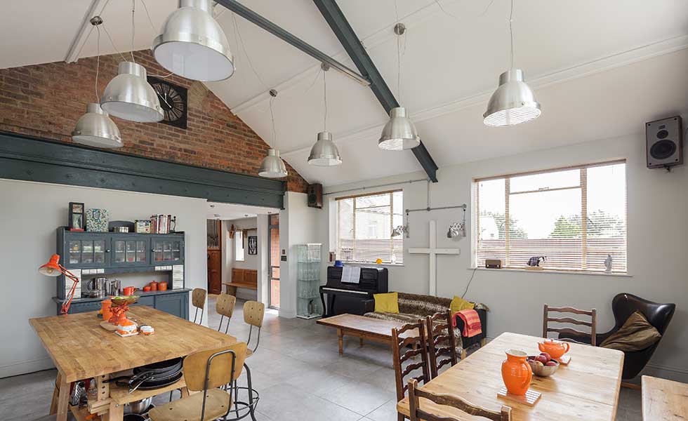 Kitchen with vaulted ceiling