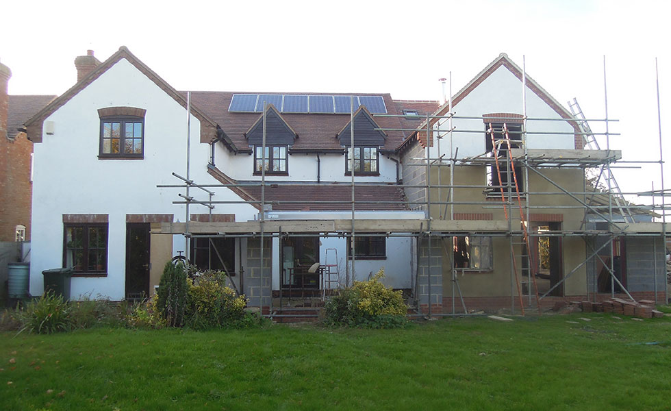 exterior of extension with scaffolding