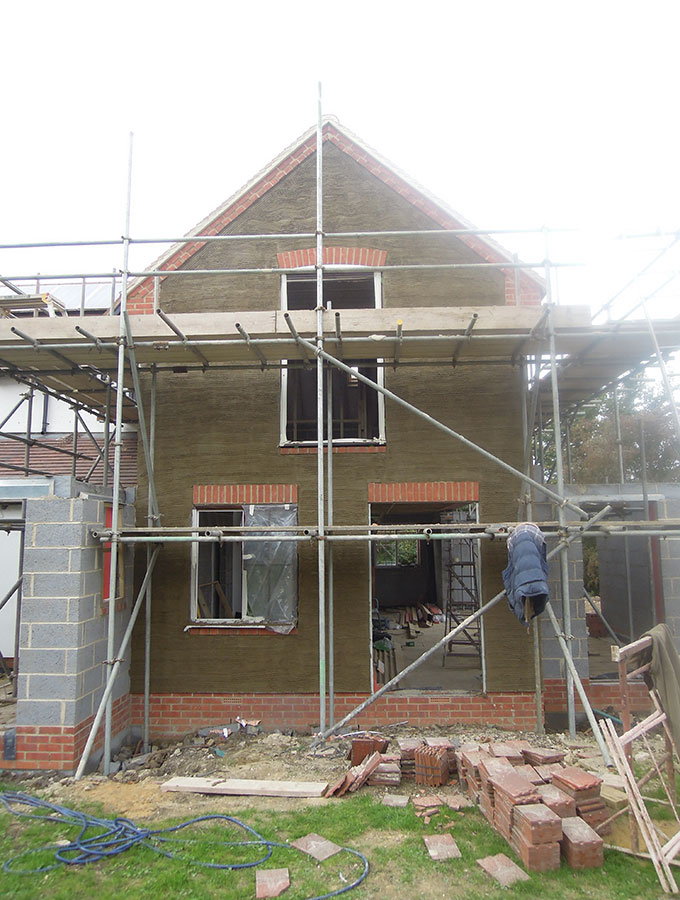 exterior of extension with white render