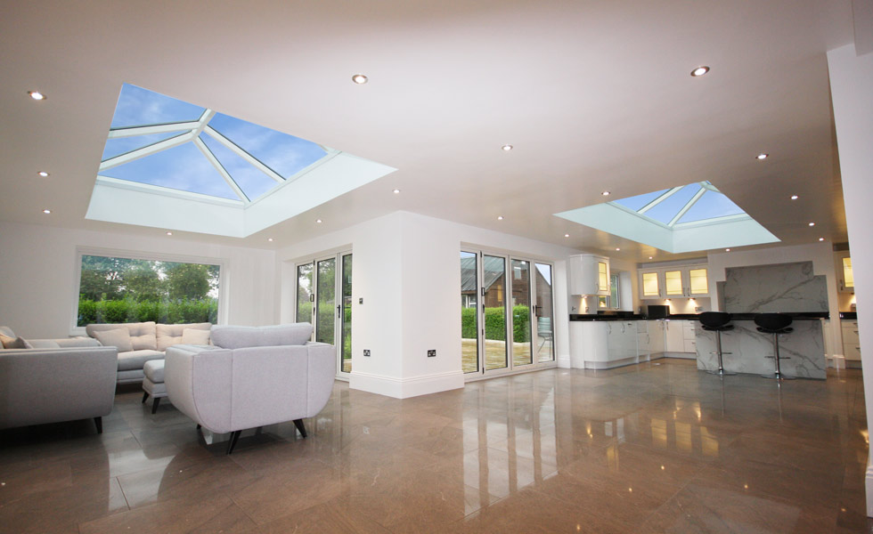 Two Korniche roof lanterns in flat roof extension
