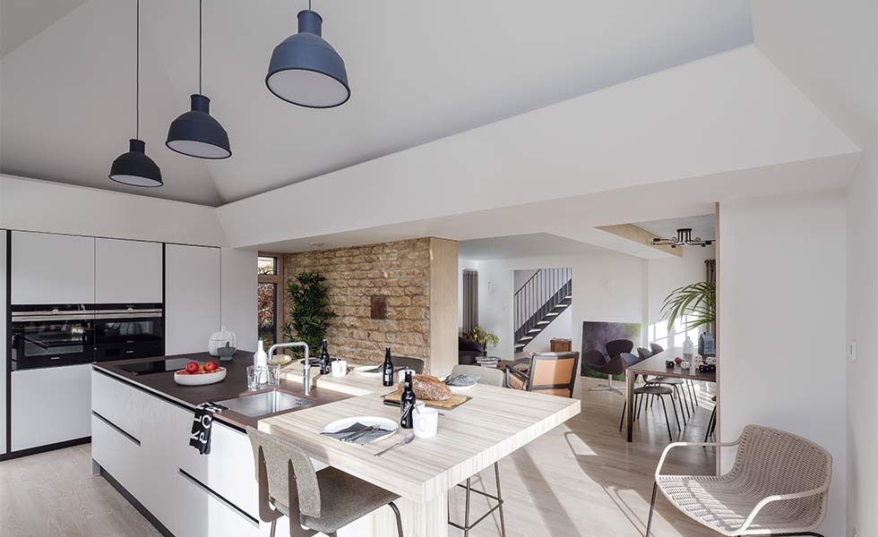 Open plan kitchen diner in renovation project