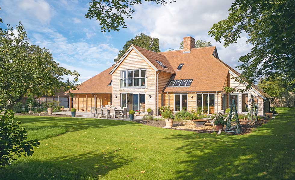Oak cladding on timber framed house