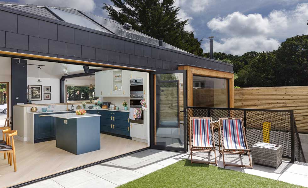 bi fold doors opening kitchen to the garden