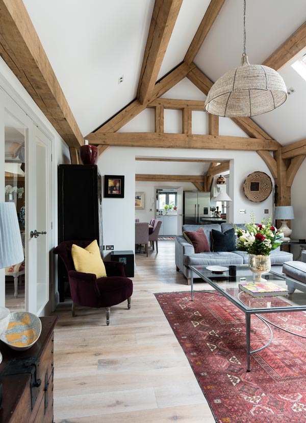 exposed oak frame in living room