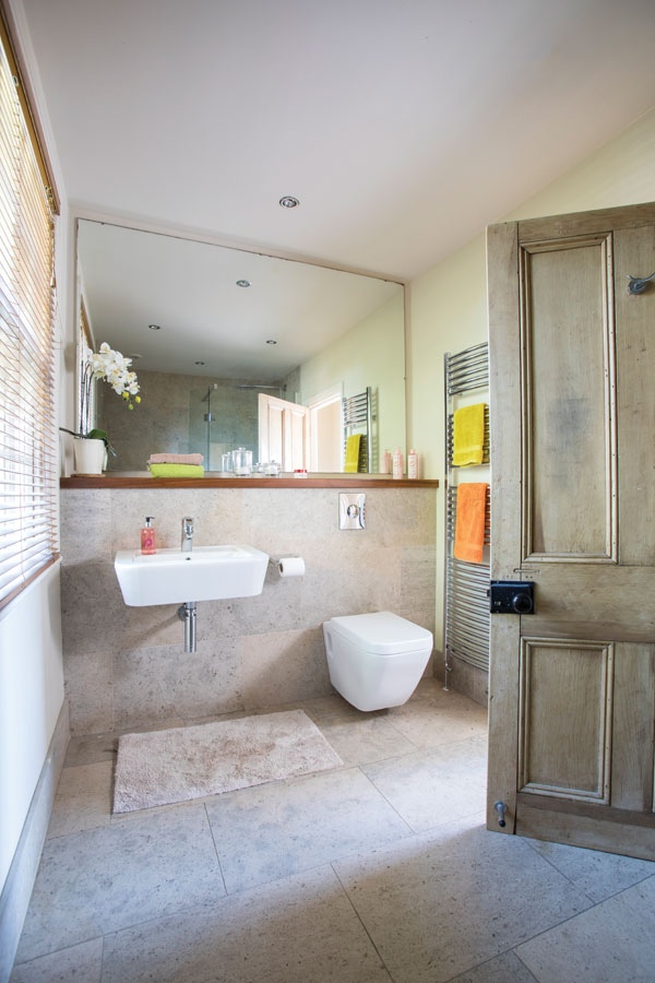 master bathroom in extended barn