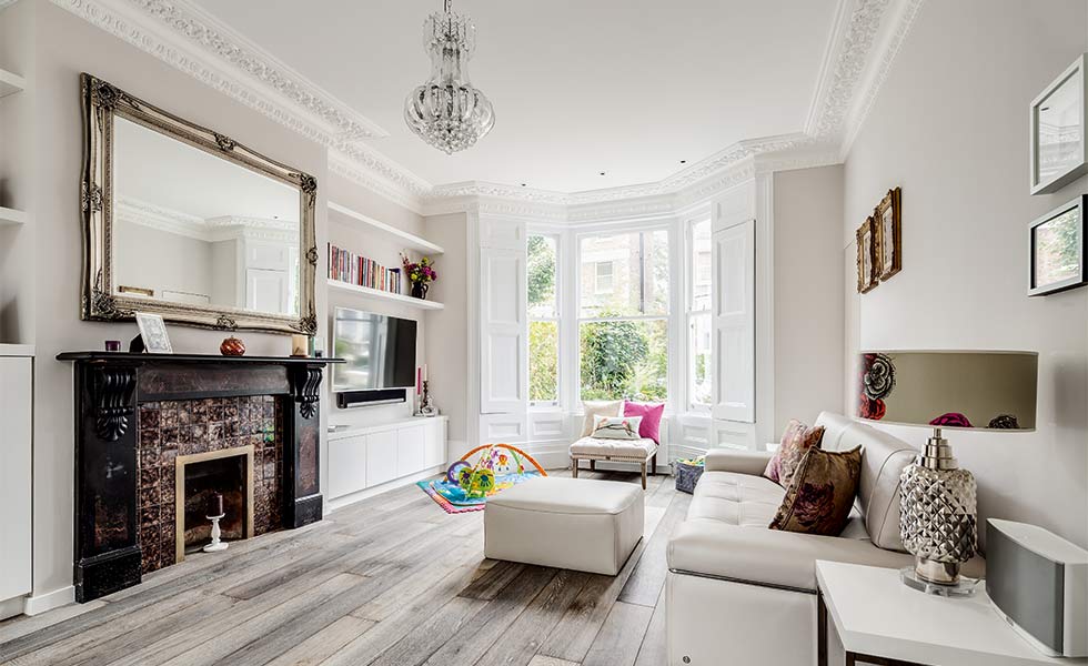 Living room with high ceilings