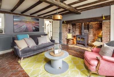 Character living room with exposed beams