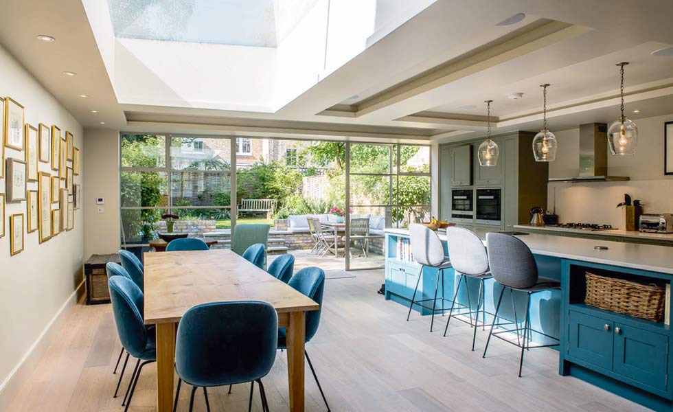 run of steel framed windows and doors make a great alternative to bifold doors