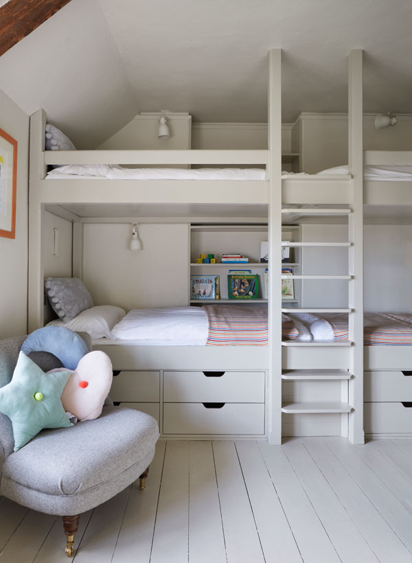 built-in furniture works really well in awkward spaces such as those with uneven walls and sloping ceilings