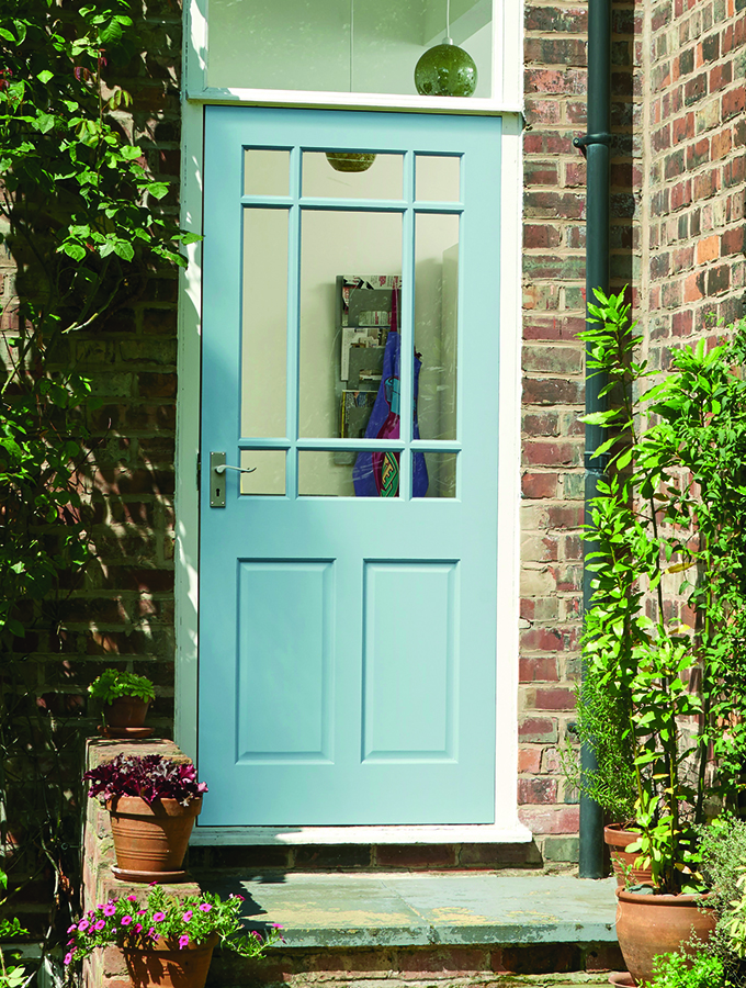 light blue glazed door