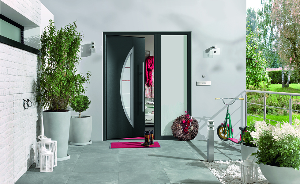 modern door in front of house