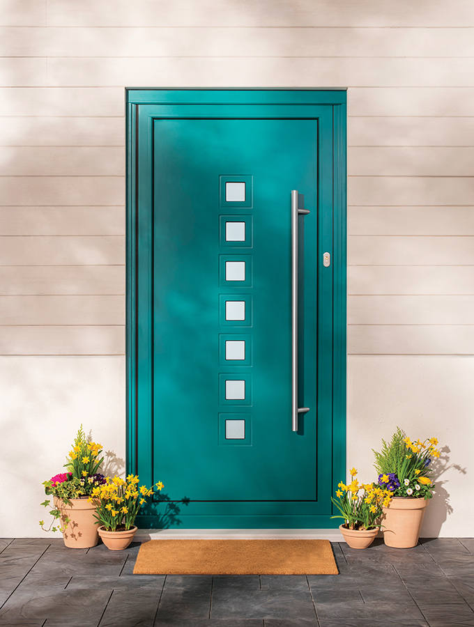aluminium blue green door