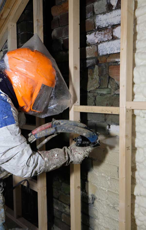 The spray foam insulation being applied