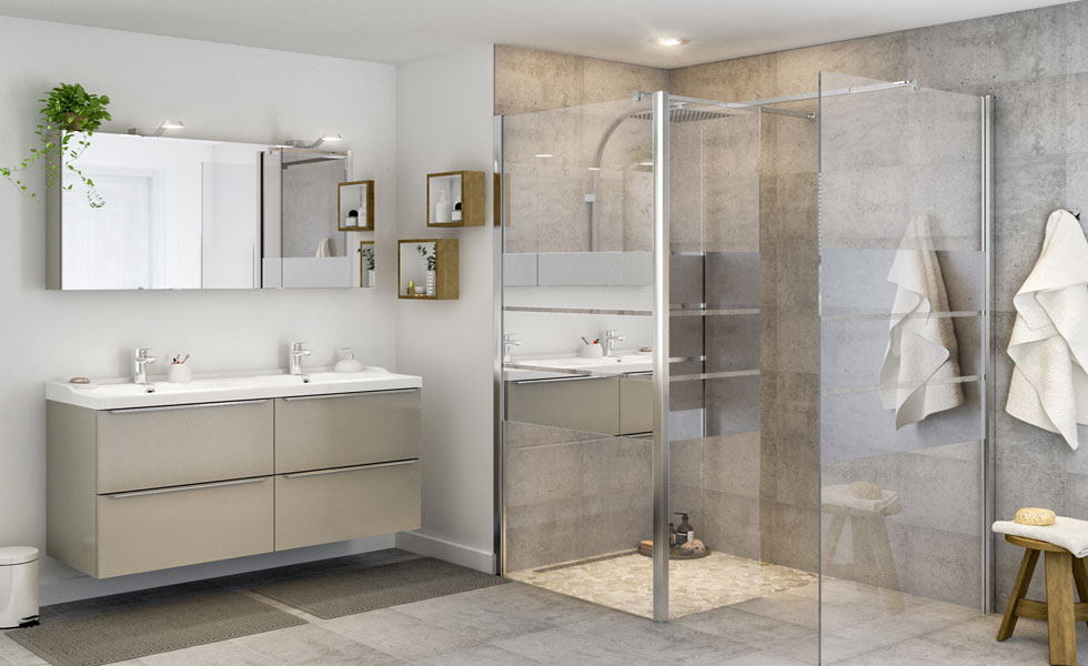 Bathroom with walk-in shower enclosure