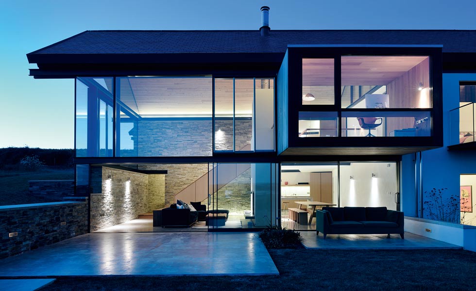 coastal home in cornwall at dusk