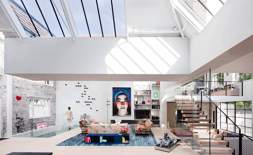 interior of contemporary loft with lots of glazing