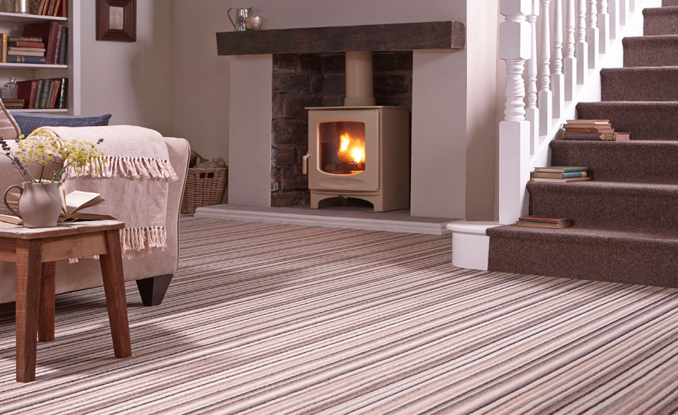 Living room with cream woodburning stove