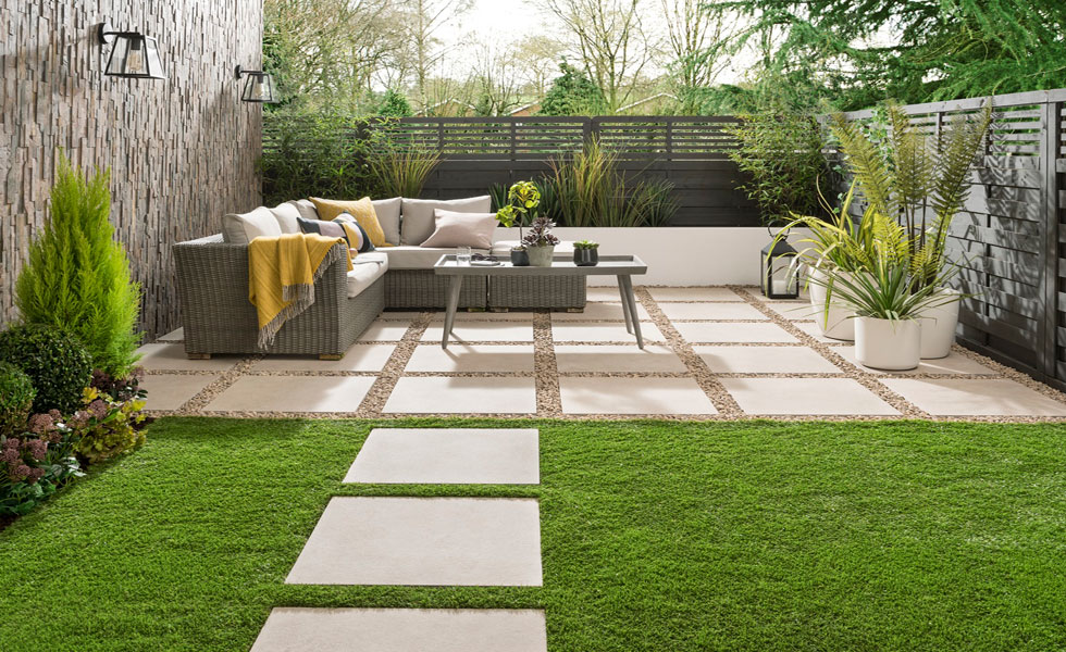 Landscaped garden with paving
