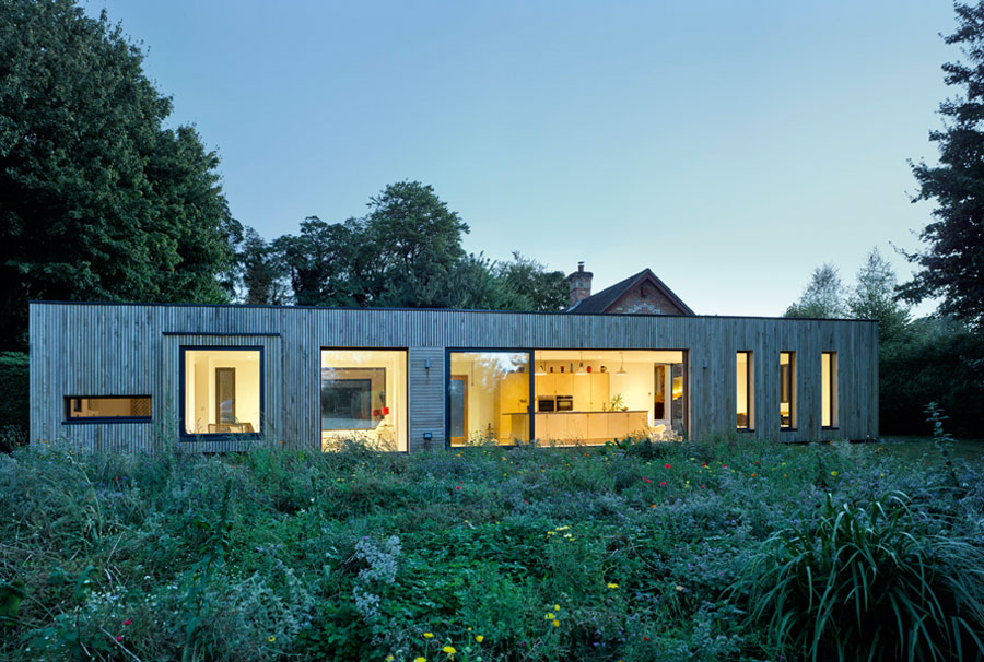Vertical oak cladding on contemporary extension