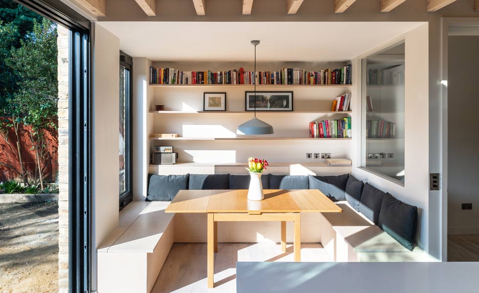 Built in joinery to house books add personality to a space making it feel cosier