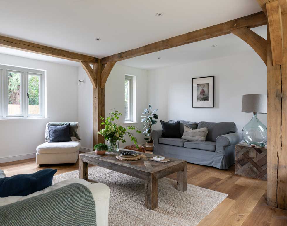 Sitting room with exposed oak beams
