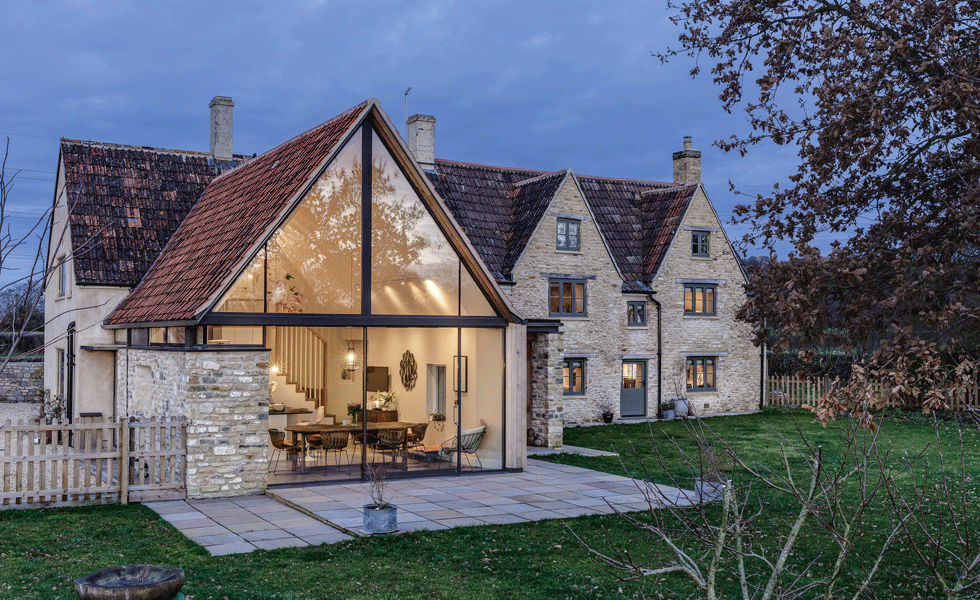 glazed gable extension on cotswold cottage