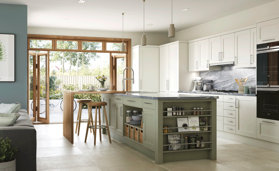 timber bifold doors in country kitchen