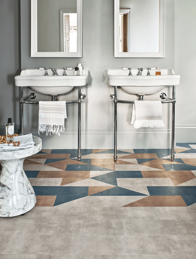 bathroom floor with unique pattern