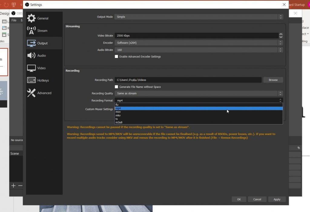 OBS output mp4
