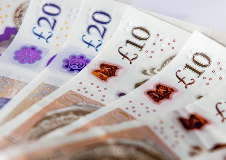 Close up of United Kingdom Pound Sterling bank notes