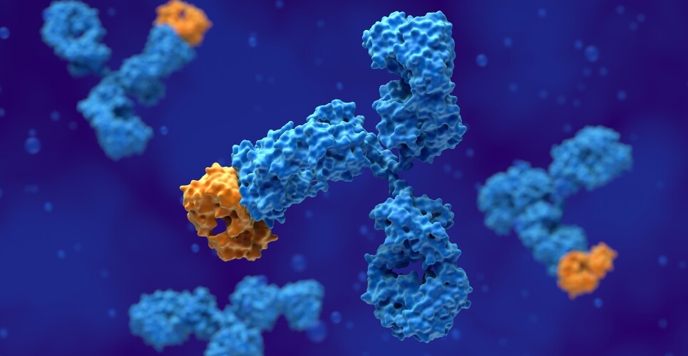 A 3D rendering of a monoclonal antibody to illustrate the findings of a pooled trial analysis that confirm dupilumab efficacy in CSU