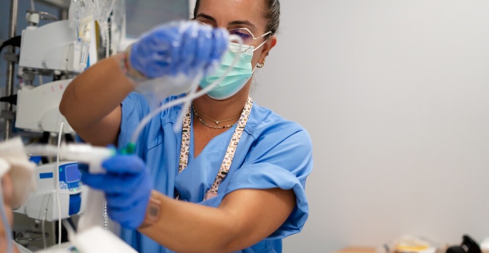 A medical professional wearing a surgical mask and working on a patient's ventilation system to illustrate calls for standardised infection prevention and risk assessment policies due to wide variation