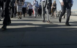 Business commuters walking to work