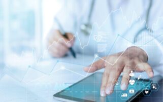 Doctor using AI on tablet
