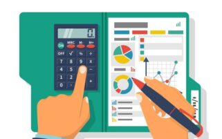 illustration of budget setting with calculator and charts