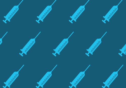 Seamless pattern two color vaccine icon with dark blue background