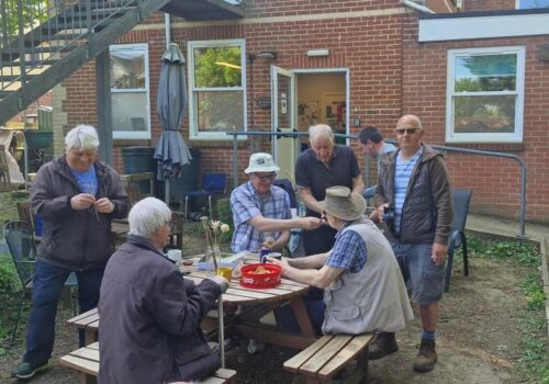 men gathered at outside space