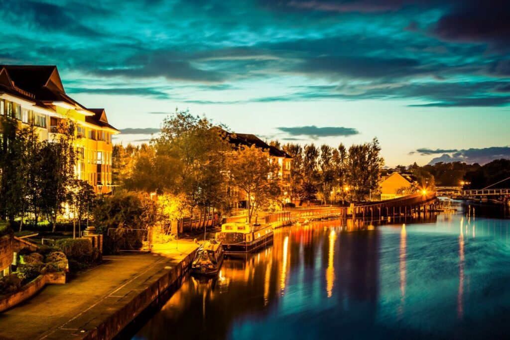 River Thames in Reading, Berkshire at night