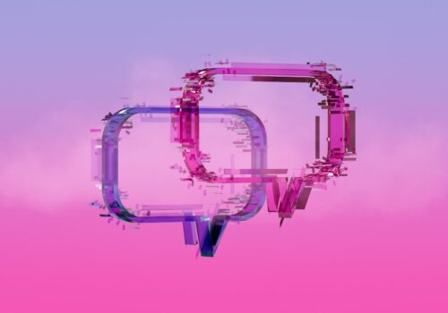 Speech bubble with particles on color gradient background AVT